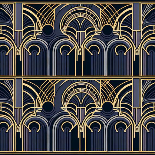 Art Deco Mural Wallpaper | Golden Arches on a Midnight Blue and Purple Background