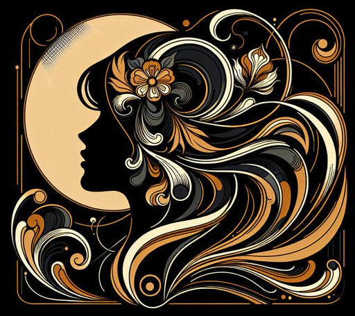 Art Deco Mural Wallpaper | Woman with Golden Hair and Full Moon