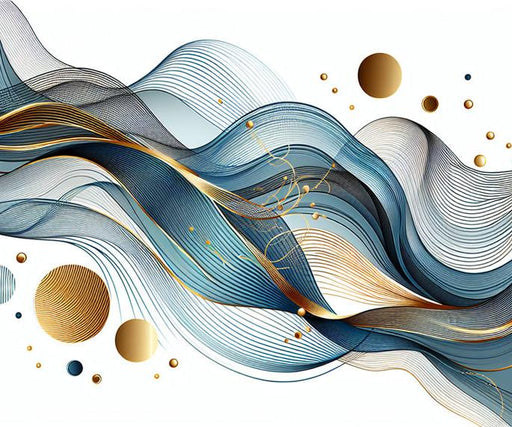Art Deco Mural Wallpaper | Abstract Blue Wave Shape with Touches of Gold