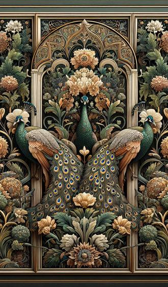 Art Deco Mural Wallpaper | Vintage and Abstract Peacocks in an Arch