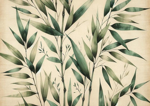 Bamboo Mural Wallpaper | Vintage-style Bamboo Leaves with Aged Background