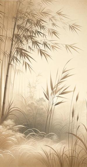 Bamboo Mural Wallpaper | Vintage Beige-Toned Bamboo Forest with Tall Grass