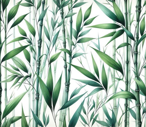 Bamboo Mural Wallpaper | Forest of Green Bamboo Stems with Large Leaves