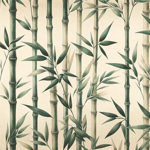 Bamboo Mural Wallpaper | Vintage Illustration of Green and Neutral Bamboo Stems