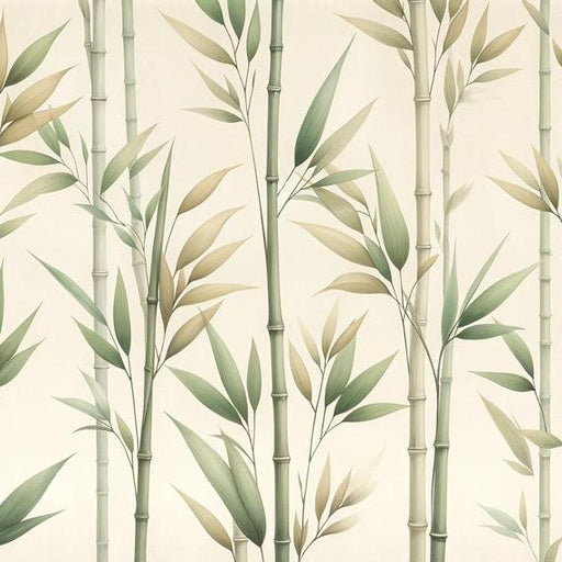 Bamboo Mural Wallpaper | Vintage-style Green and Beige Bamboo Stems