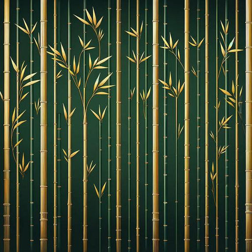Bamboo Mural Wallpaper | Green and Gold Bamboo Stems