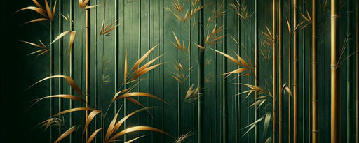 Bamboo Mural Wallpaper | Green Stems and Golden Leaves