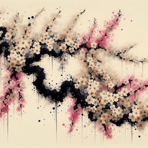 Japanese Cherry Blossom Mural Wallpaper | Branch of Cherry Blossom with Pink and White Flowers