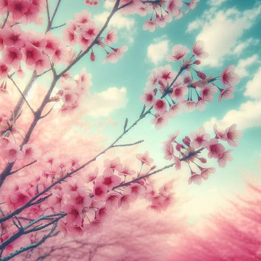 Japanese Cherry Blossom Mural Wallpaper | Field of Pink Cherry Blossoms and Blue Sky