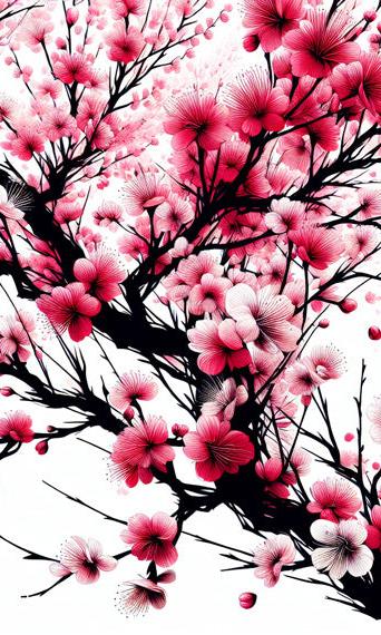 Japanese Cherry Blossom Mural Wallpaper | Red Cherry Blossom Flowers with Light Background