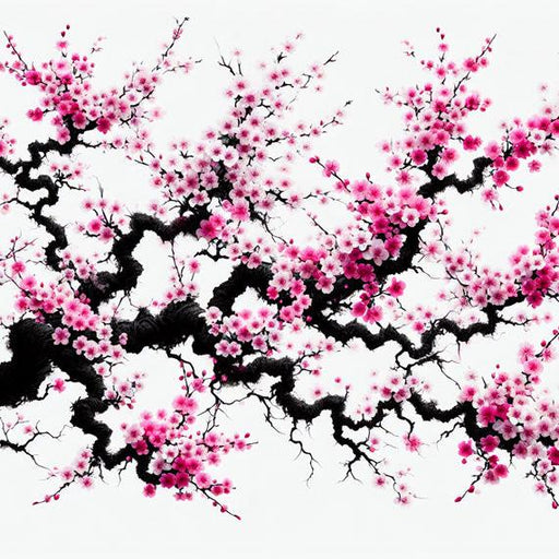 Japanese Cherry Blossom Mural Wallpaper | Pink Flowers and Dark Trunk