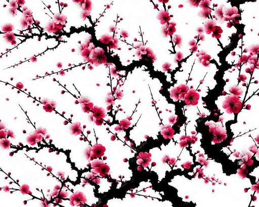 Red Cherry Blossom Flower Mural Wallpaper | Japanese Style on White Background