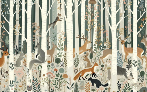 Fox Mural Wallpaper | Forest Animals in an Enchanted Forest