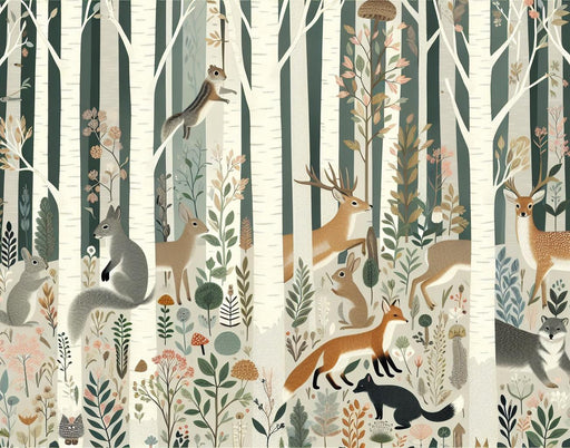 Fox Mural Wallpaper | Forest Animals in an Enchanted Forest