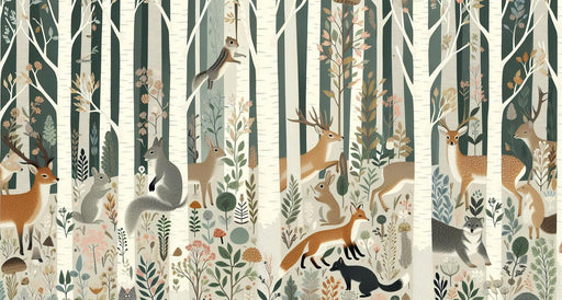Fox Mural Wallpaper | Forest Animals in an Enchanted Forest