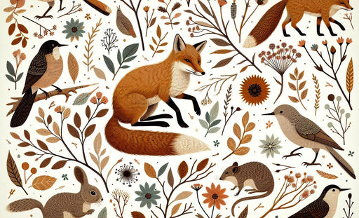 Fox Mural Wallpaper | Birds, Squirrel, and Flowers