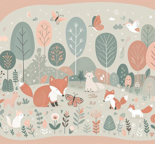 Child Fox Mural Wallpaper | Enchanted Pastel-Toned Forest