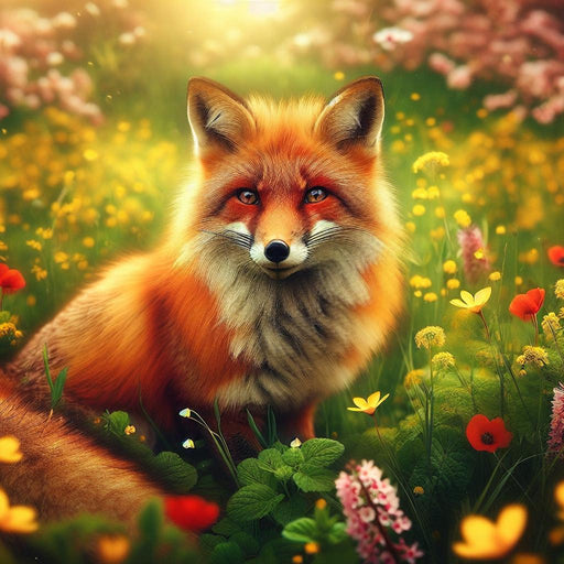 Fox Mural Wallpaper | Field of Flowers with Red Fox