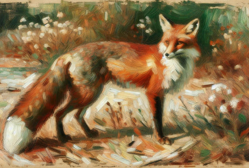 Fox Mural Wallpaper | Oil Painting in a Flowery Forest