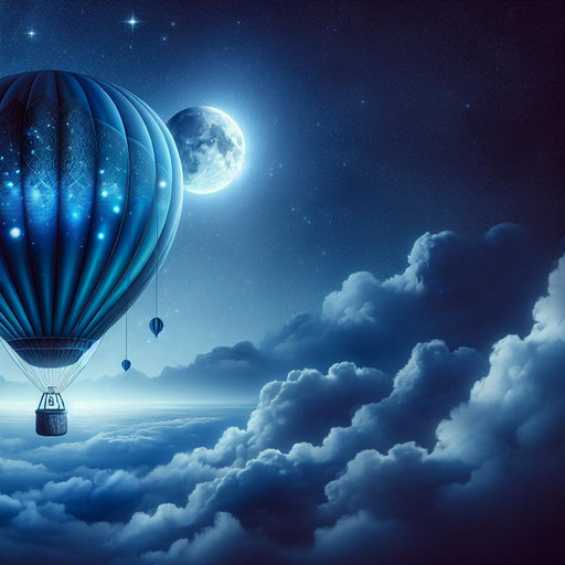 Hot Air Balloon Mural Wallpaper | Blue Balloon Above the Clouds and Full Moon