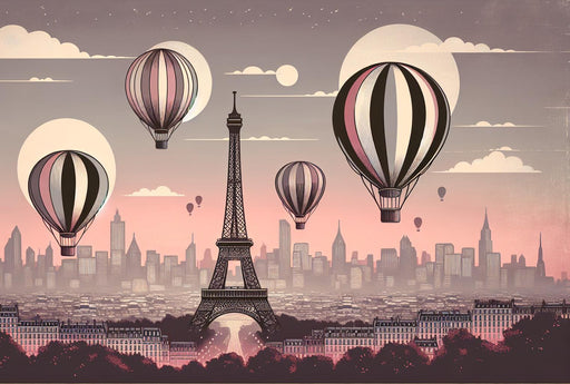 Hot Air Balloon Mural Wallpaper | Flying Balloons Over Paris with the Eiffel Tower