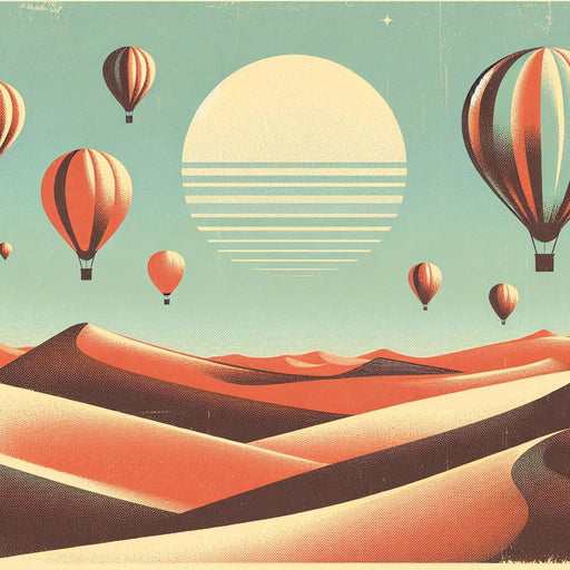 Hot Air Balloon Mural Wallpaper | Desert with Vintage Sun Style