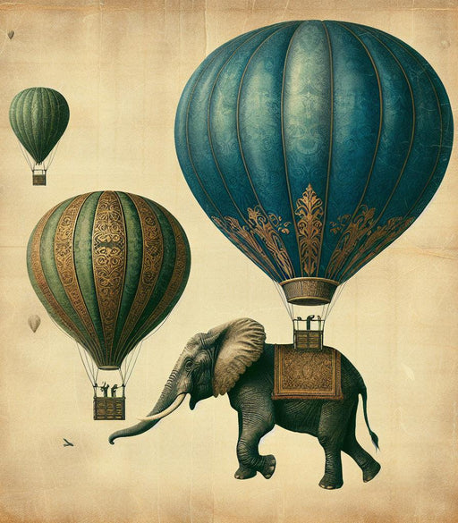 Hot Air Balloon Mural Wallpaper | Elephant and Colorful Balloons on Vintage Background