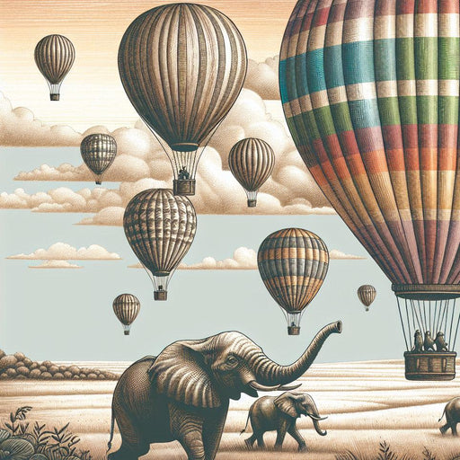 Hot Air Balloon Mural Wallpaper | Elephant, Savannah, and Colorful Balloons