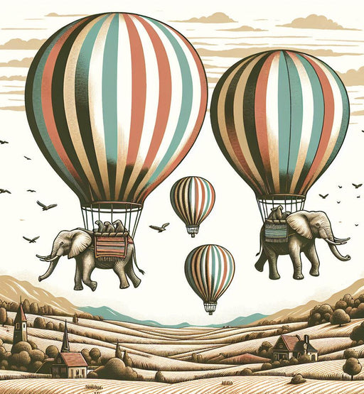 Hot Air Balloon Mural Wallpaper | Flying Elephants Above the Plains