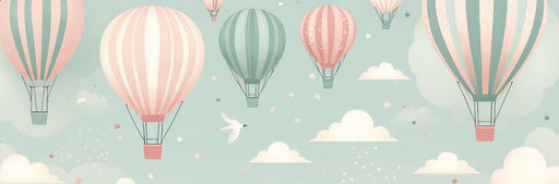 Hot Air Balloon Mural Wallpaper | Pink and White Flowers with Seagulls and Clouds