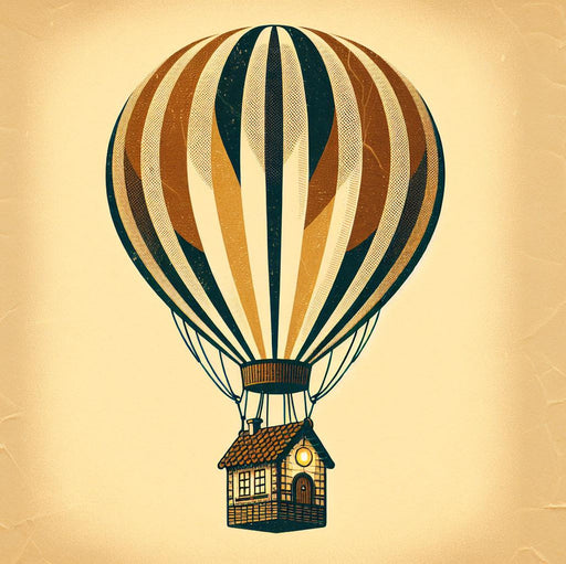 Hot air balloon Mural Wallpaper | House and balloon on a yellow stucco background