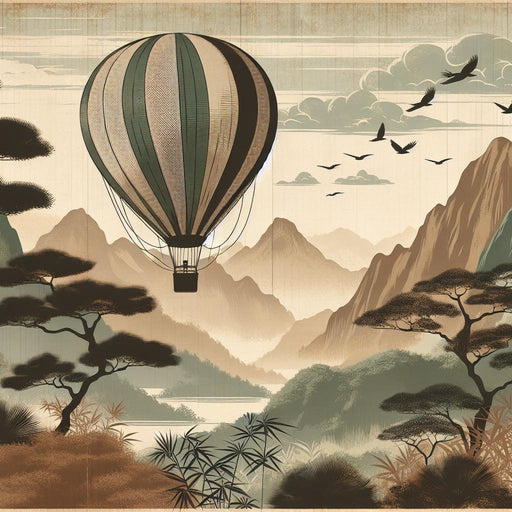 Hot Air Balloon Mural Wallpaper | Lost in a Neutral-Toned Mountainous Landscape