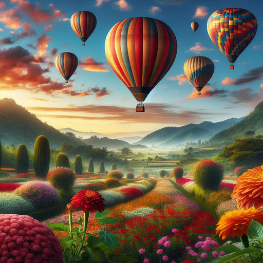 Hot Air Balloon Mural Wallpaper | Soaring Above Colorful Meadows