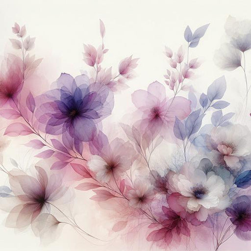 Pastel Floral Mural Wallpaper | Watercolor with Purple Tones and Flower Petals