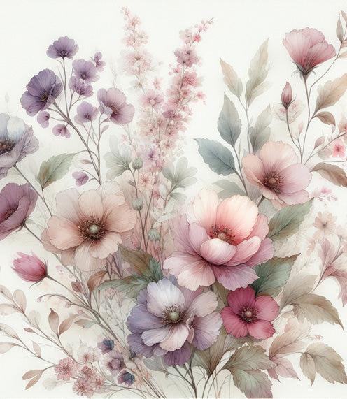 Pastel Floral Mural Wallpaper | Violet, Pink, and Green Floral Composition