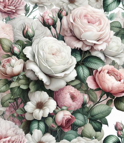 Pastel Floral Mural Wallpaper | White and Pink Floral Composition with Green Leaves