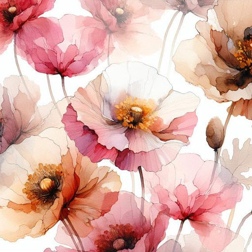 Pastel Floral Mural Wallpaper | Neutral and Pastel Toned Poppies