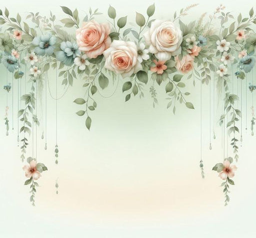 Pastel Floral Mural Wallpaper | Lineage of Green, Blue, and Pink Drooping Flowers