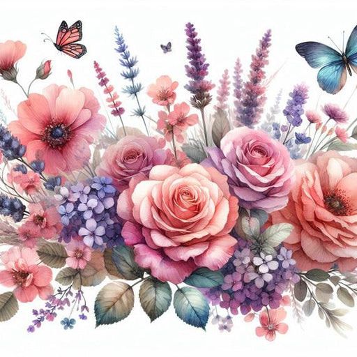 Pastel Floral Mural Wallpaper | Butterflies Soaring Over a Sublime Floral Composition