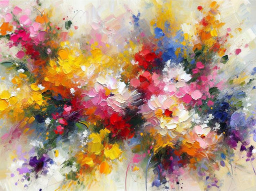 Pastel Floral Mural Wallpaper | Multicolored Painting on Light Canvas