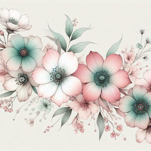 Pastel Floral Mural Wallpaper | White, Pink, and Green Petals