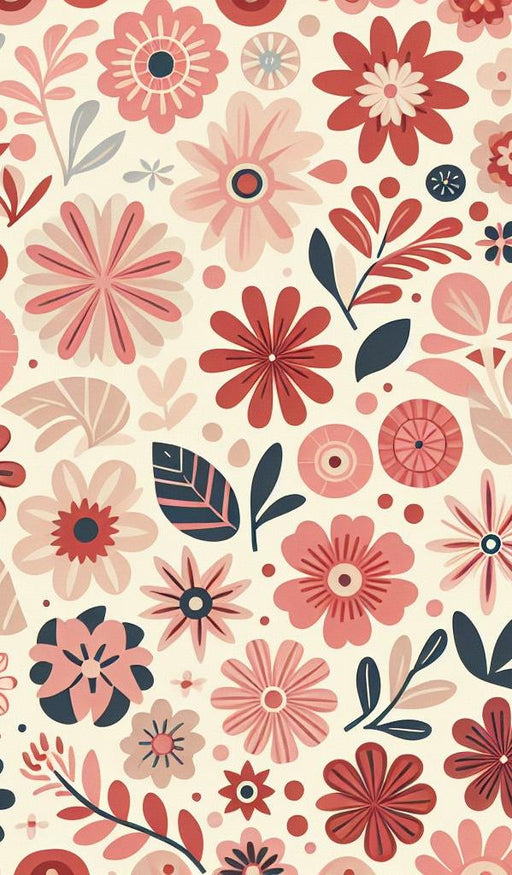 Pink Floral Mural Wallpaper | Retro with vibrant colors and light background