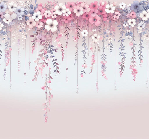 Pink Floral Mural Wallpaper | Cascade of Purple, Pink, and White Flowers