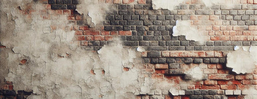 Brick Mural Wallpaper | Damaged Wall with White and Red Bricks