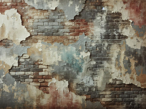 Brick Mural Wallpaper | Wall with Dilapidated Colored Stucco