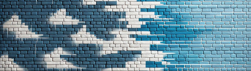 Brick Mural Wallpaper | Blue Colored Brick Wall with White Clouds