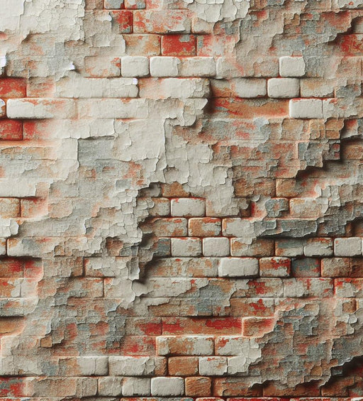 Faux Brick Mural Wallpaper | Peeling Paint on Red Bricks