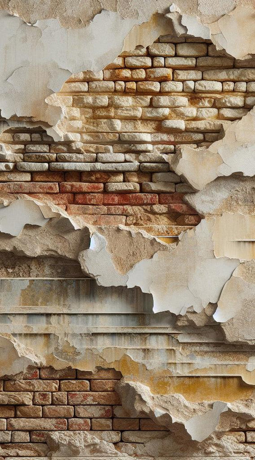 Brick Mural Wallpaper | Crumbling Plaster on Brick Wall