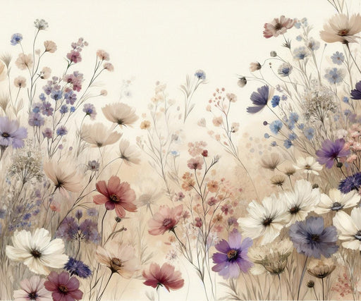 Vintage Floral Mural Wallpaper | Colorful Magnolias in a Beige Field