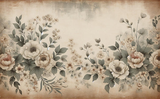 Vintage Floral Mural Wallpaper | White Camellias and Green Foliage